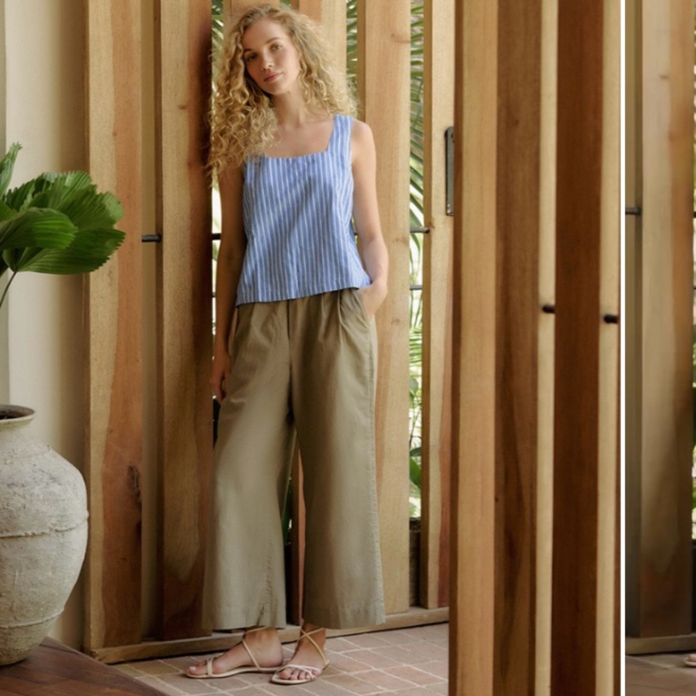 PACT SIZE MEDIUM CANOPY 70% LINEN BLEND PLEATED TROUSER IN KHAKI GREEN - Picture 10 of 11